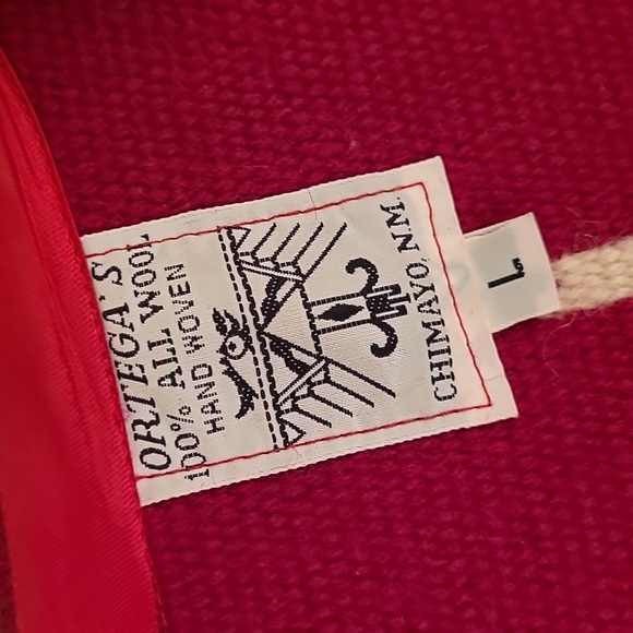 RARE Ortega's Chimayo Red‎ Hand Woven Southwestern Aztec Wool L Vest 50s 60s VTG - Picture 4 of 10